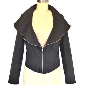 Vintage Y2K fitted charcoal cropped blazer oversized shawl collar zipper xsmall